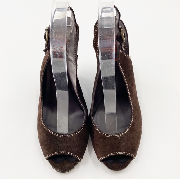 Michael Kors Brown Suede Slingback Wedge Size 8.5 - Picture 3 of 10